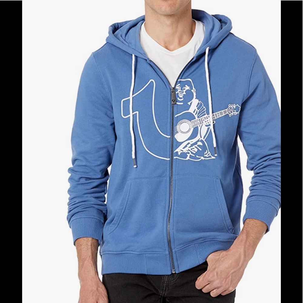 True Religion Men's large Branded Long Sleeve Zip Up Hoodie